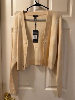 True Religion Cream Cropped Button-Front Cardigan